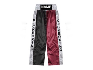 Custom made kickboxing pants, long kickboxing pants, embroidered name: KNPANTS-001-Black-Maroon