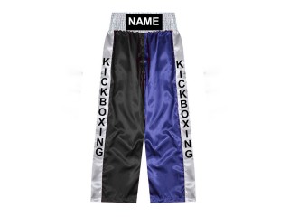 Custom made kickboxing pants, long kickboxing pants, embroidered name: KNPANTS-001-Black-Blue