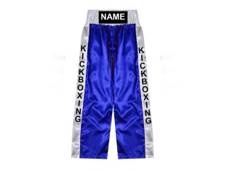 Custom made kickboxing pants, long kickboxing pants, embroidered name: KNPANTS-001-Blue