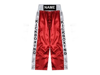 Custom made kickboxing pants, long kickboxing pants, embroidered name: KNPANTS-001-Red