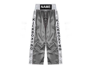 Custom made kickboxing pants, long kickboxing pants, embroidered name: KNPANTS-001-Silver