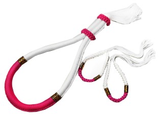 Muay Thai Head band + Arm bands : Thai Style White/Pink