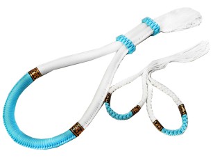 Muay Thai Head band + Arm bands : Thai Style White/Skyblue