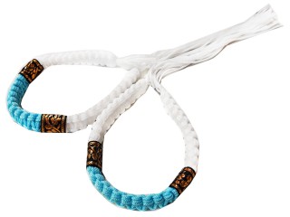 Prajied Muay Thai Arm Bands : Thai Style White/Skyblue