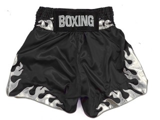 Personalised Black Flame Boxing Trunks : KNBSH-038-Black-silver