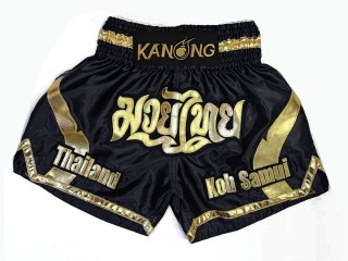 Customize Black Thai Flame Muay Thai Shorts : KNSCUST-1202