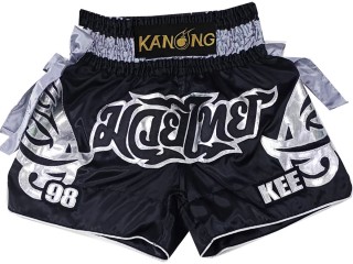 Custom Black and Silver Muay Thai Shorts with bows : KNSCUST-1238 