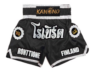 Customize Old school Muay Thai Shorts with tassles : KNSCUST-1242-Black