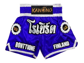 Customize Old school Muay Thai Shorts with tassles : KNSCUST-1242-Blue