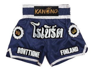 Customize Old school Muay Thai Shorts with tassles : KNSCUST-1242-Navy