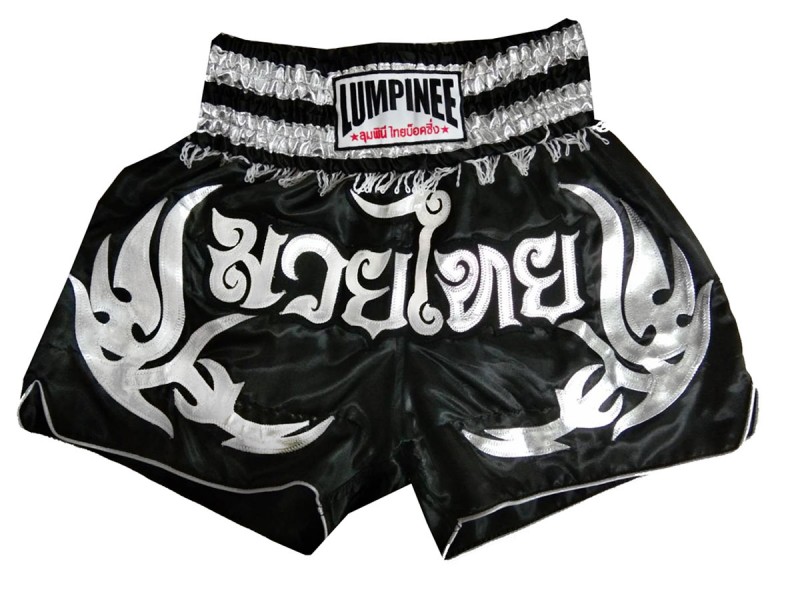 plak Conceit druiven Lumpinee Muay Thai Boxing shorts : LUM-050-Black-Silver | MuayThaiArt.com
