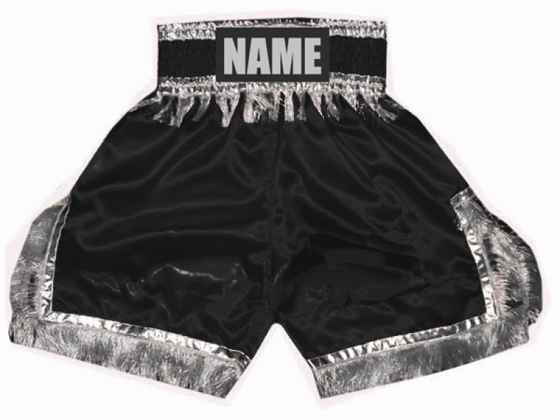 Personalized Black Boxing Shorts , Custom Boxing Trunks : KNBSH-018-Black